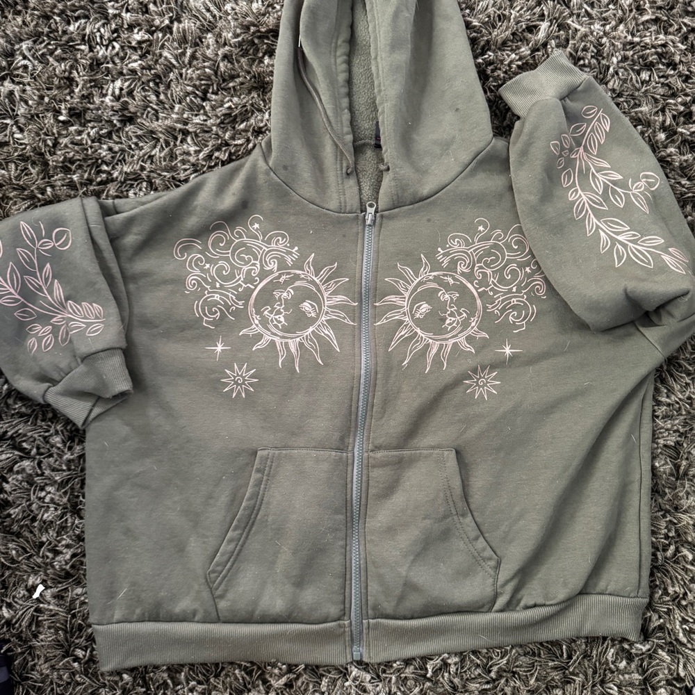 Green Hoodie with Celestial Design